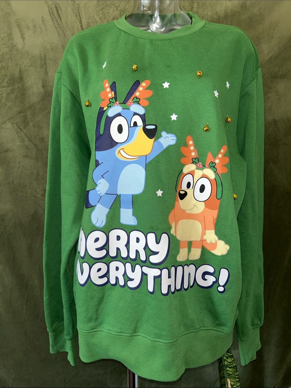 Green 'Merry Everything' Cartoon Crewneck Sweatshirt